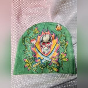 Ed Hardy Beanie Hat | Vintage Y2K Tattoo Art Skull Flame Beanie | NWOT